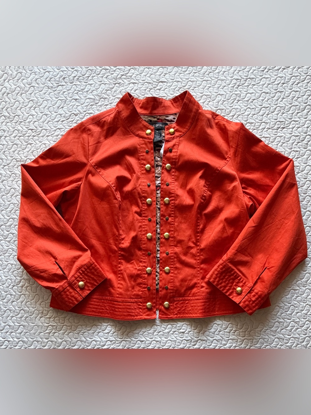 Lane Bryant Women’s Size 20 Orange Military Jacket Gold Buttons Leopard Lined NW